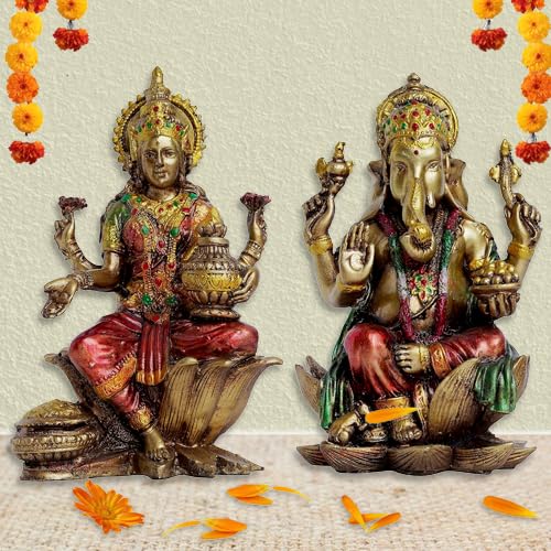 A&S Ventures Laxmi Ganesh Murti Sitting On Lotus Idol Laxmi Ganesh Ji For Home Decor Temple Mandir Pooja Room Office Table Decor